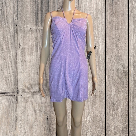 Lulu’s Fantastic Figure Shiny Lilac Tie-Back Bodycon Mini Dress XL - Picture 2 of 7